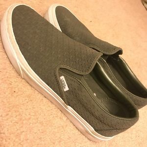 Army green slip on vans